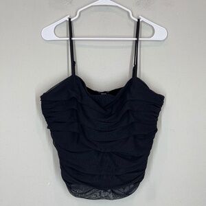 Express Body Contour Crop tank Top Women's XL Black Spaghetti Strap Ruched